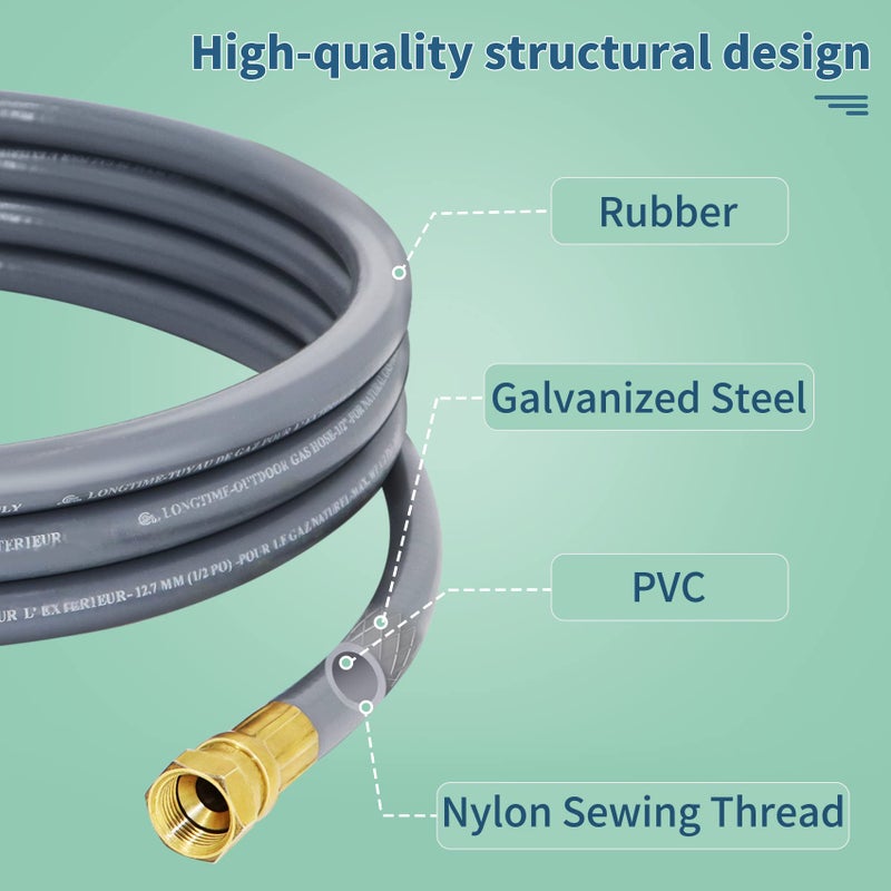 Azdele Upgraded 24 Feet 1/2 Inch Natural Gas Hose propane hose extension kit with quick connect fittings fit for weber grill gas conversion kit BBQ, Pizza Oven, Patio Heater and More NG Appliance - CSA - Image 5